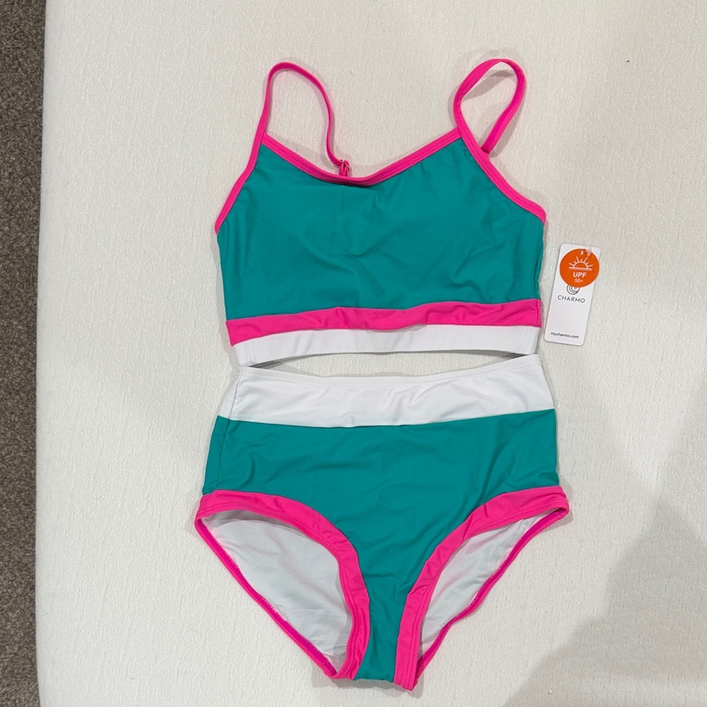 NWT Womens small high waisted suit in Teal and Pink